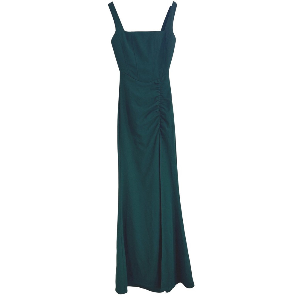 Love‎ Nickie Lew Hunter Green Gown Square Neck Ruched Maxi Dress Prom Size XS